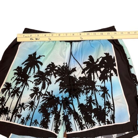 BoohooMAN Silky Tropical Palms Print Shorts Elastic Drawstring Waist Size Medium - Picture 3 of 11
